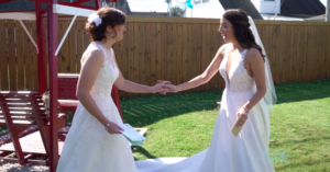 Backyard Wedding Ceremony Lesbian Couple